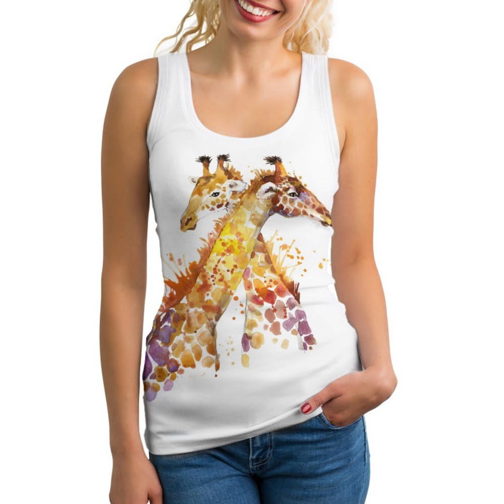 Jiupopular Women's Watercolor Giraffes Tank Top, Vest, Sleeveless Workout Tops Sport Vest