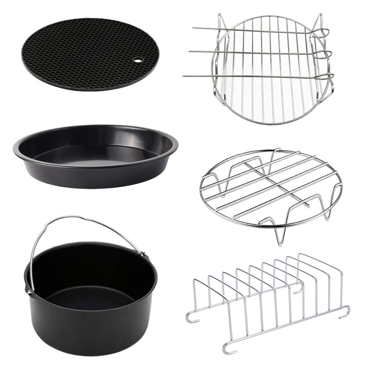 TOYANDONA Backzubehör mit Pizzapfanne und Kuchenform für Heißluftfritteuse 6 Stück aus Edelstahl zum Backen Verschiedener Gerichte Spülmaschinenfest