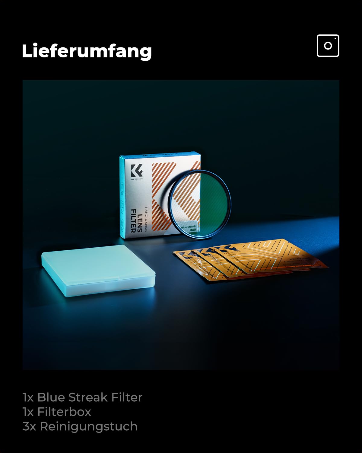 K&F CONCEPT Blue Streak Anamorpher Effekt Filter 52mm Blaue Streifenfilter Anamorphic Light Flare Effect Filter (Nano-Klear)