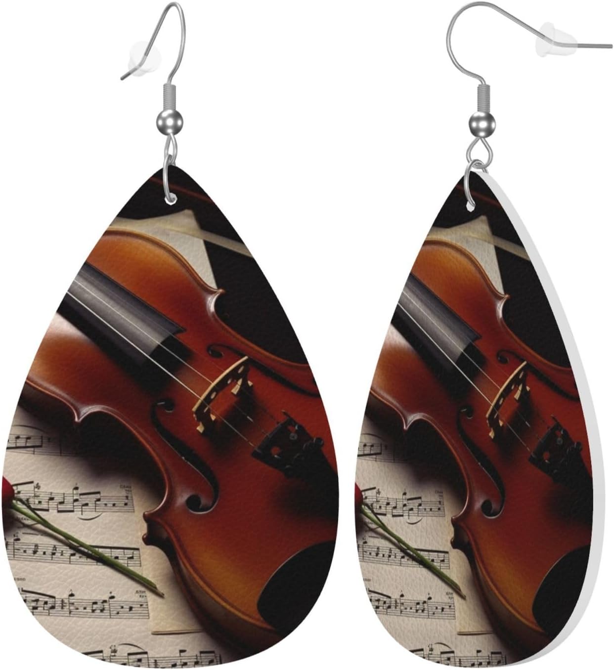 Violin Sheet Music Leather Earrings Set for Women Boho Lightweight Unique Dangle Earrings Bohemian Earring Teardrop Drop Fashion Accessories Gifts for Casual Outfits Parties Daily Wear image 2
