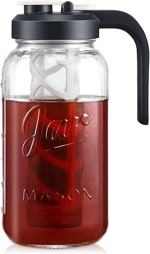 AOZITA Jarra para hacer té helado con infusor y tapa, jarra de vidrio de 2 cuartos de galón, jarra de agua a prueba de fugas, recipiente de vidrio