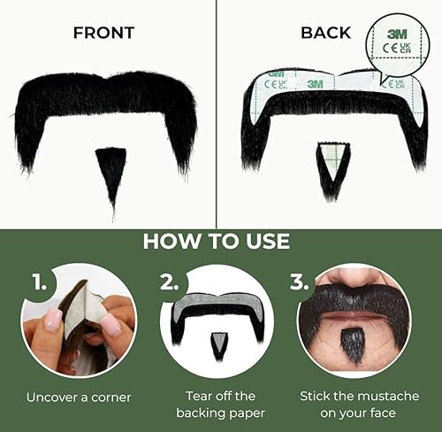 Miniatura 4 de Mustaches Bigote falso autoadhesivo del abuelo, novedad, pelo facial falso, accesorio de disfraz para adultos, color negro brillante