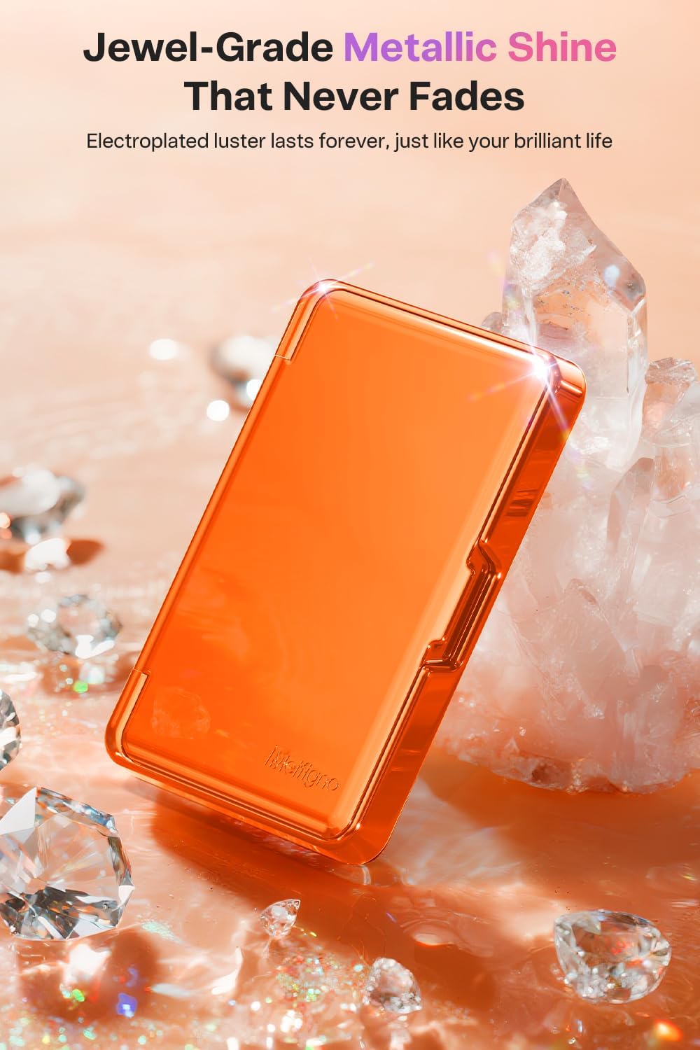 Meifigno Strong Magnetic Phone Wallet with Mirror & Kickstand, Magnetic Phone Card Holder (3-4 Cards & Cash) Compatible with iPhone 17/16/15/14/13/12 Series, Metal Plating Glossy, Orange - Image 4