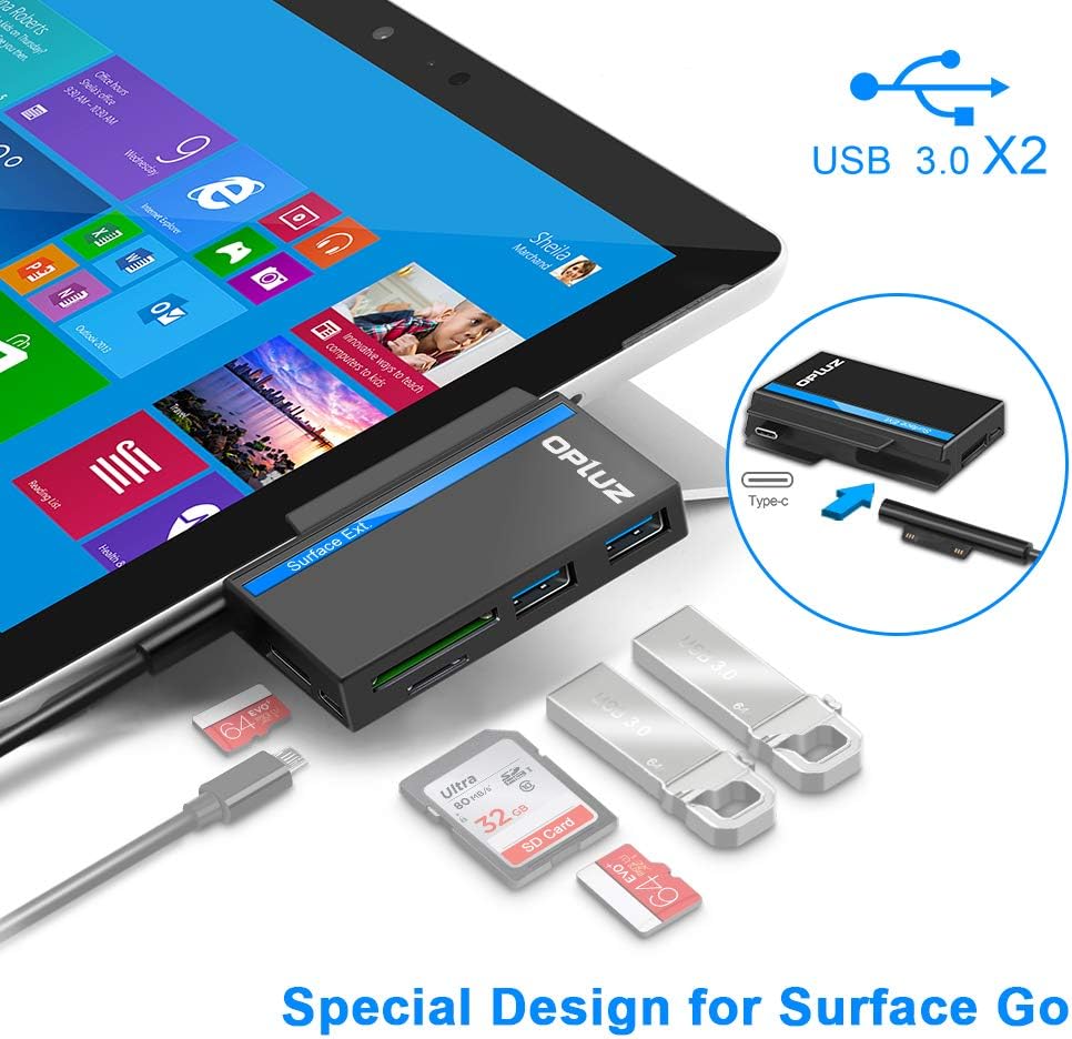 USB Type C hub, Opluz Dual USB 3.0 Fast Transmission USB C Combo Hub Adapter+TF/SD Card Reader Slot x2(Pen Driver) +Micro SD Card Slot x1+Micro USB Charging Port x1 Special Design for Surface Go(10’’)