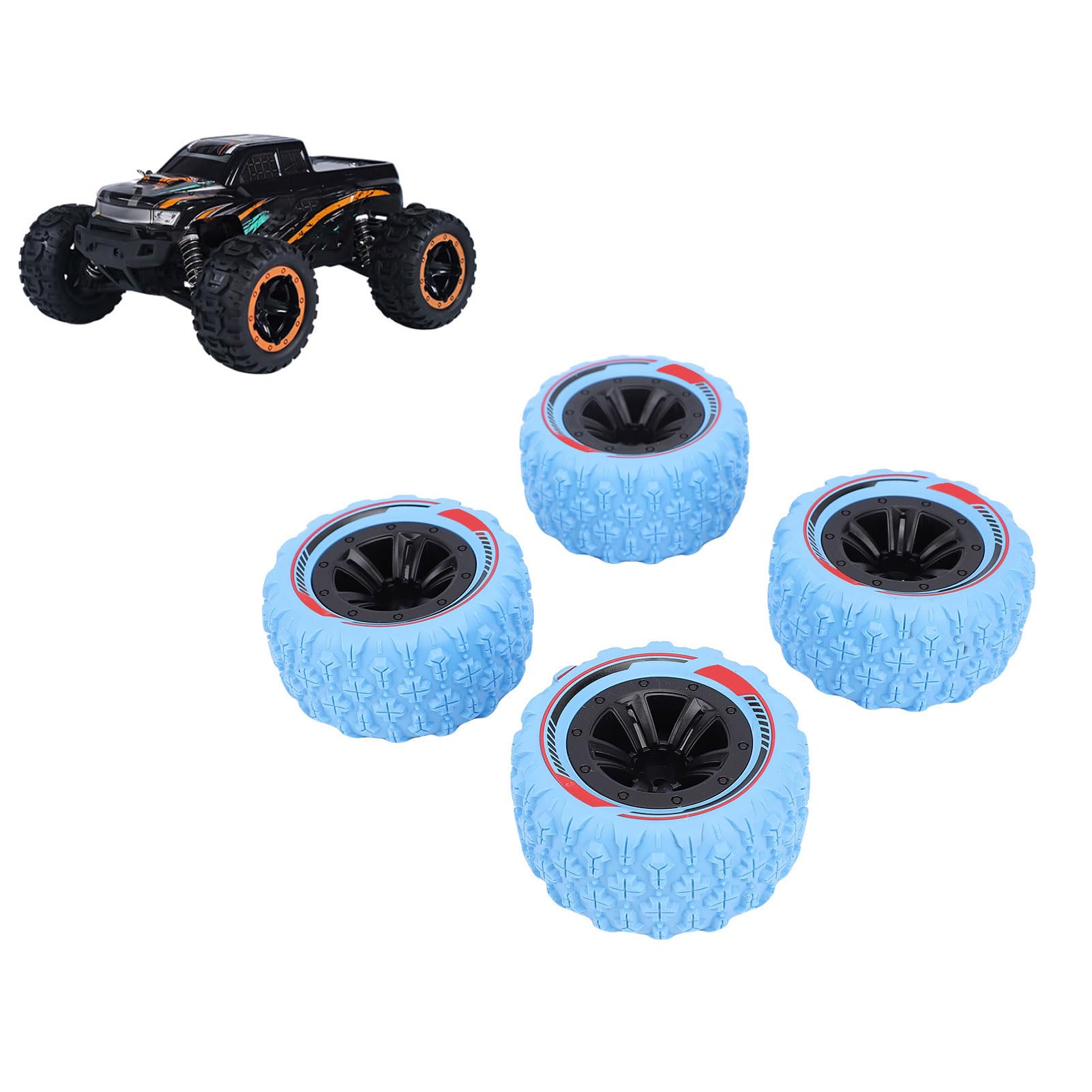 Drfeify 4pcs Échelle Hors Route Pneus 12 Mm Hex Rc Roues Crawler Roues Pneus Set Accessoires pour 1/14 1/16 Rc Voiture (Blue)