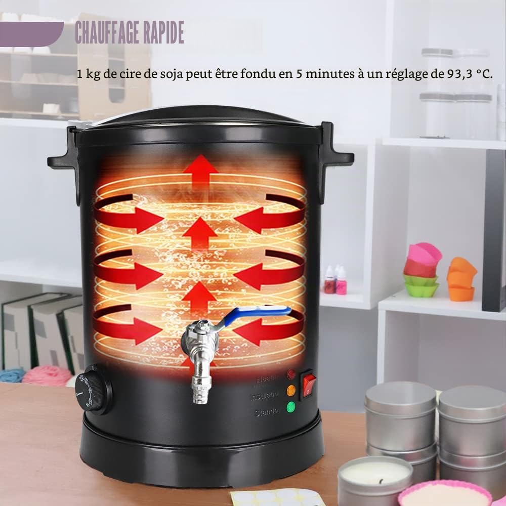 TOAUTO Fabrication de bougies, conteneur de fonte de cire électrique contient 8L de cire fondue avec noyau chauffant, bec et design de fond pour entreprise commerciale de bougies