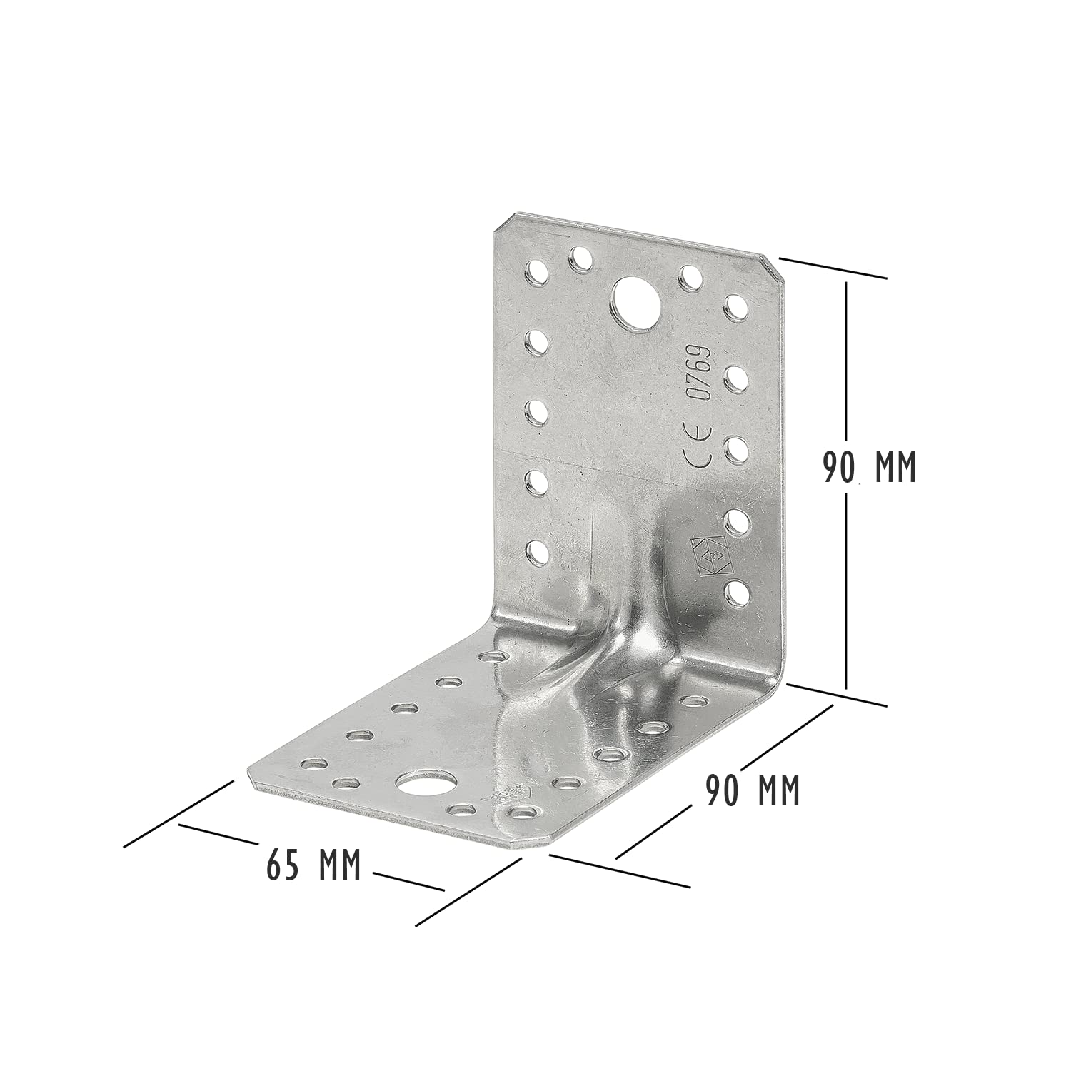 20 x siwitec Edelstahl Winkel Verbinder 90 x 90 x 65 mm mit Sicke, CE-Kennzeichnung, Materialstärke 2mm, 90 Grad Winkel, Winkelverbinder Edelstahl (V4A), Schwerlastwinkel, Stütze, Holzverbinder Winkel