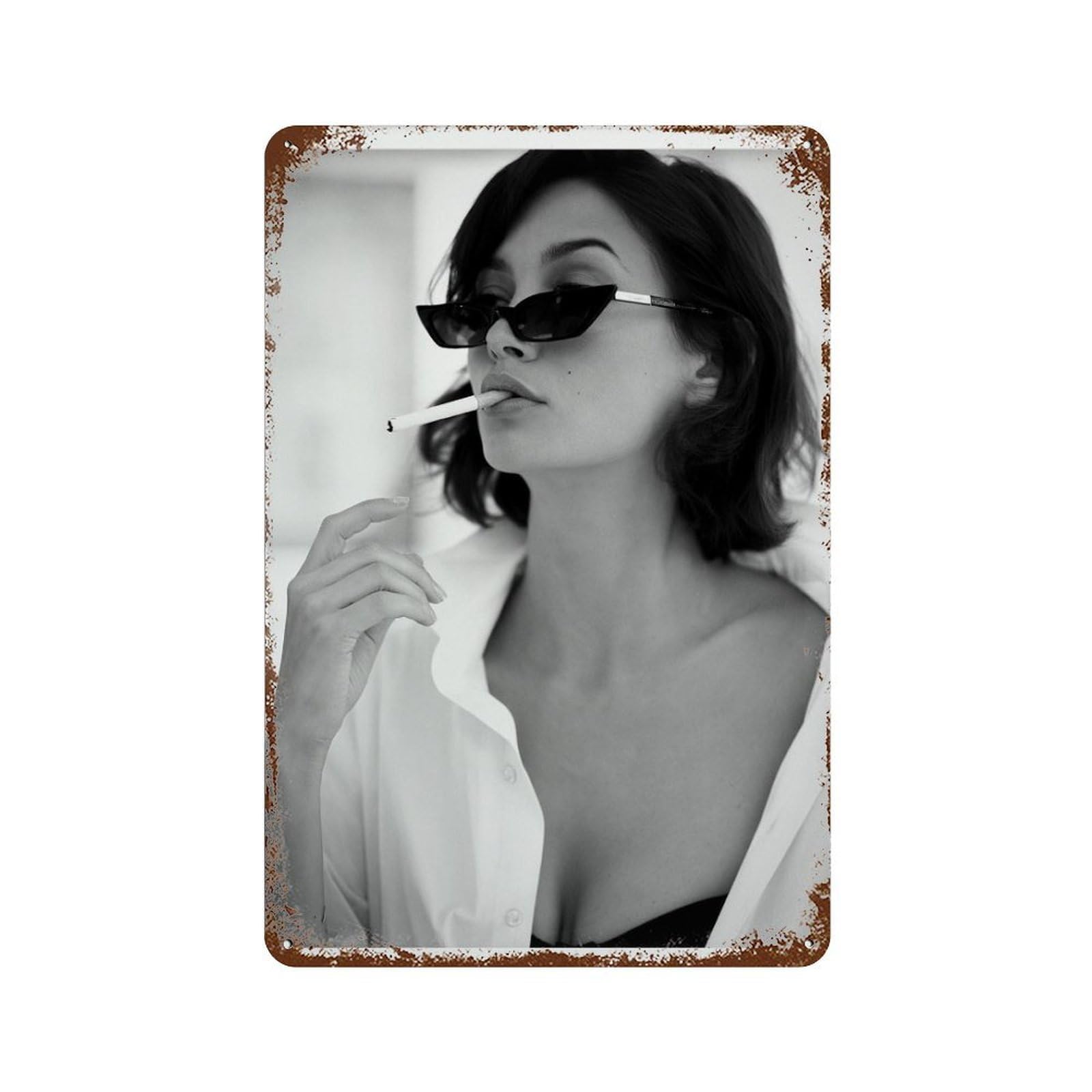 xiaoxiaoshen Woman Smoking Print, Wall Decor Art Metal Tin Poster Modern Home Decor Art Home Bar Shop Decorations Vintage Sign 30x20cm