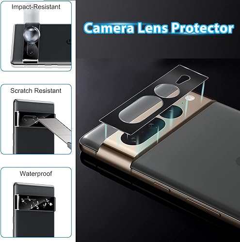 Miniatura 5 de 2+2 Protector de pantalla de vidrio templado para Google Pixel 7 Pro (2 paquetes) + protector de lente de cámara (2 paquetes), película de vidrio