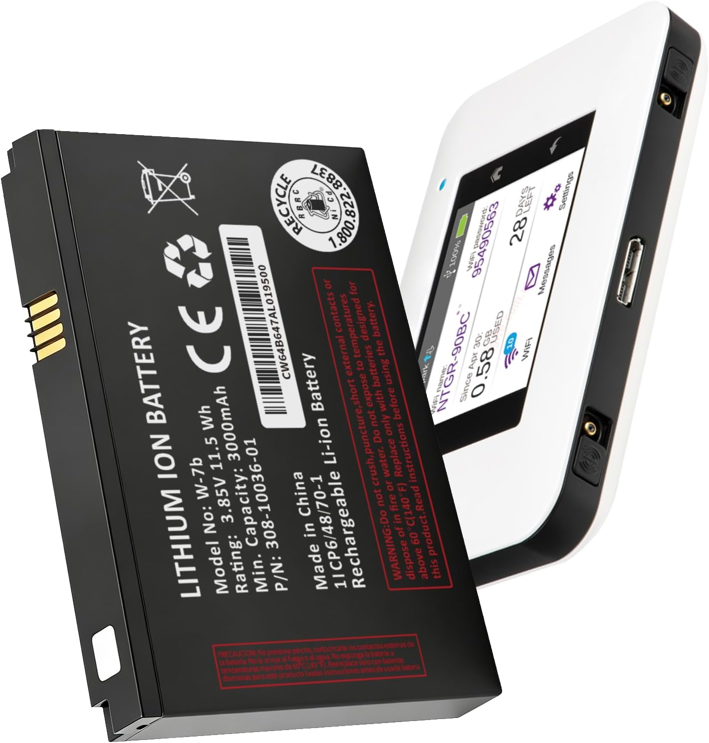W-7B Battery,2026 New Upgarded Replacement Battery for AT&T Unite Express 2 Netgear Aircard 800s 797s 779S 780S 790S 790SP 810S 4G LTE Mobile Hotspot 1800mAh 3.7V/6.66Wh