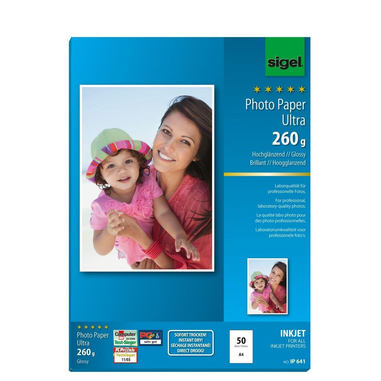 Fotopapier sigel InkJet-Ultra-Photopapier hochglänzend/IP641 A4 260g Inhalt 50 Blatt