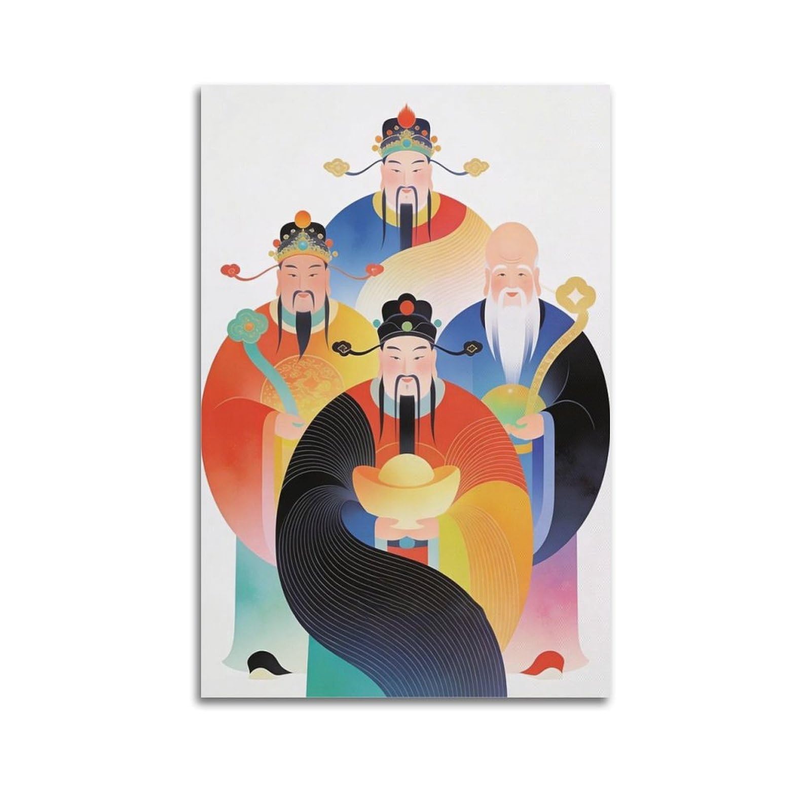 XKUGA Cai Shen Wealth Poster God Chinese Fortune Folk Style Modern Decorative Canvas Prints - Ideal Wall Art for Family, Man Cave, Game Room, Boys & Girls Bedroom 16x24inch(40x60cm)