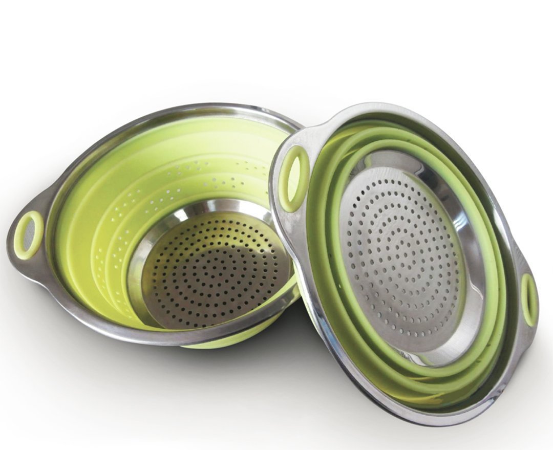 Oneida 8 inch Color Burst Stainless Steel Silicone Collapsible Colander Strainer - Green