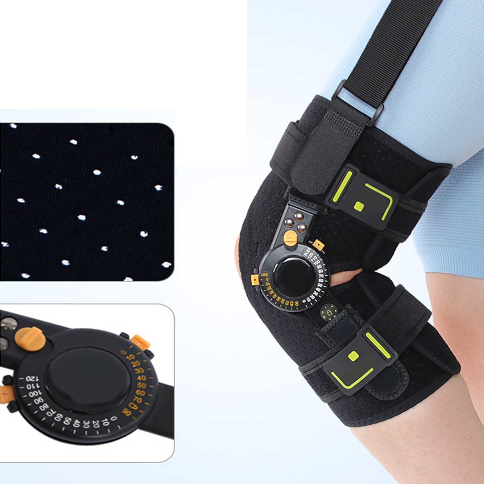 Rodillera Ajustable con Soporte Y Bisagras Cortas. Rodillera Ajustable para Luxación De Rótula, Fijación De Fracturas, Protector, Exoesqueleto Deportivo.(Negro-M-Mediano)