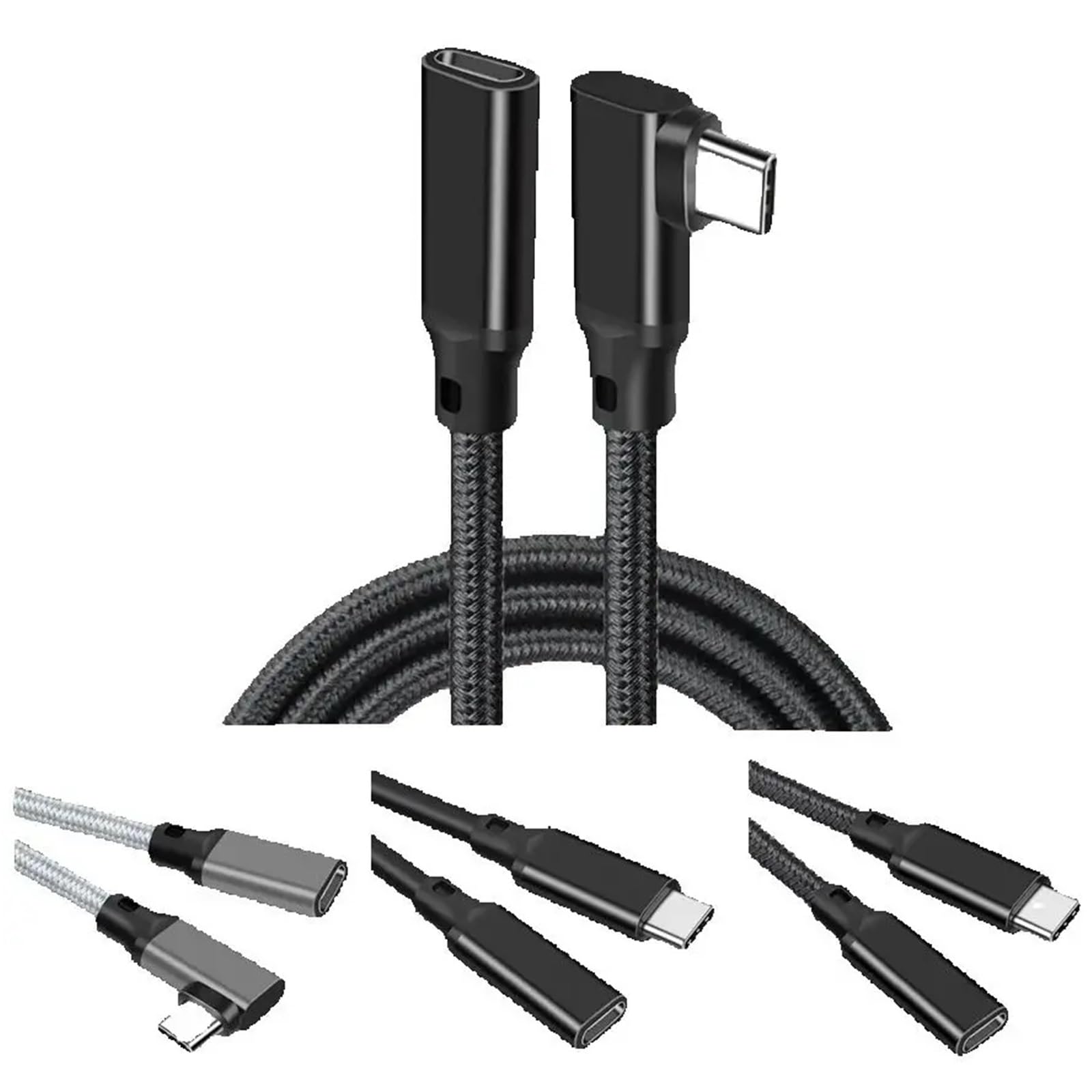5A PD 100 W kątowy przedłużacz USB-C, gniazdo na wtyczkę, kabel do ładowania daty typu C (3m, UC-300-Grey-RI)