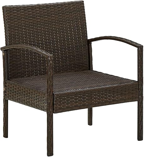 Miniatura 6 de Sillas de comedor para patio interior y exterior, sillas de mimbre con reposabrazos y cojín, marco de acero y sillón de jardín de ratán para césped,