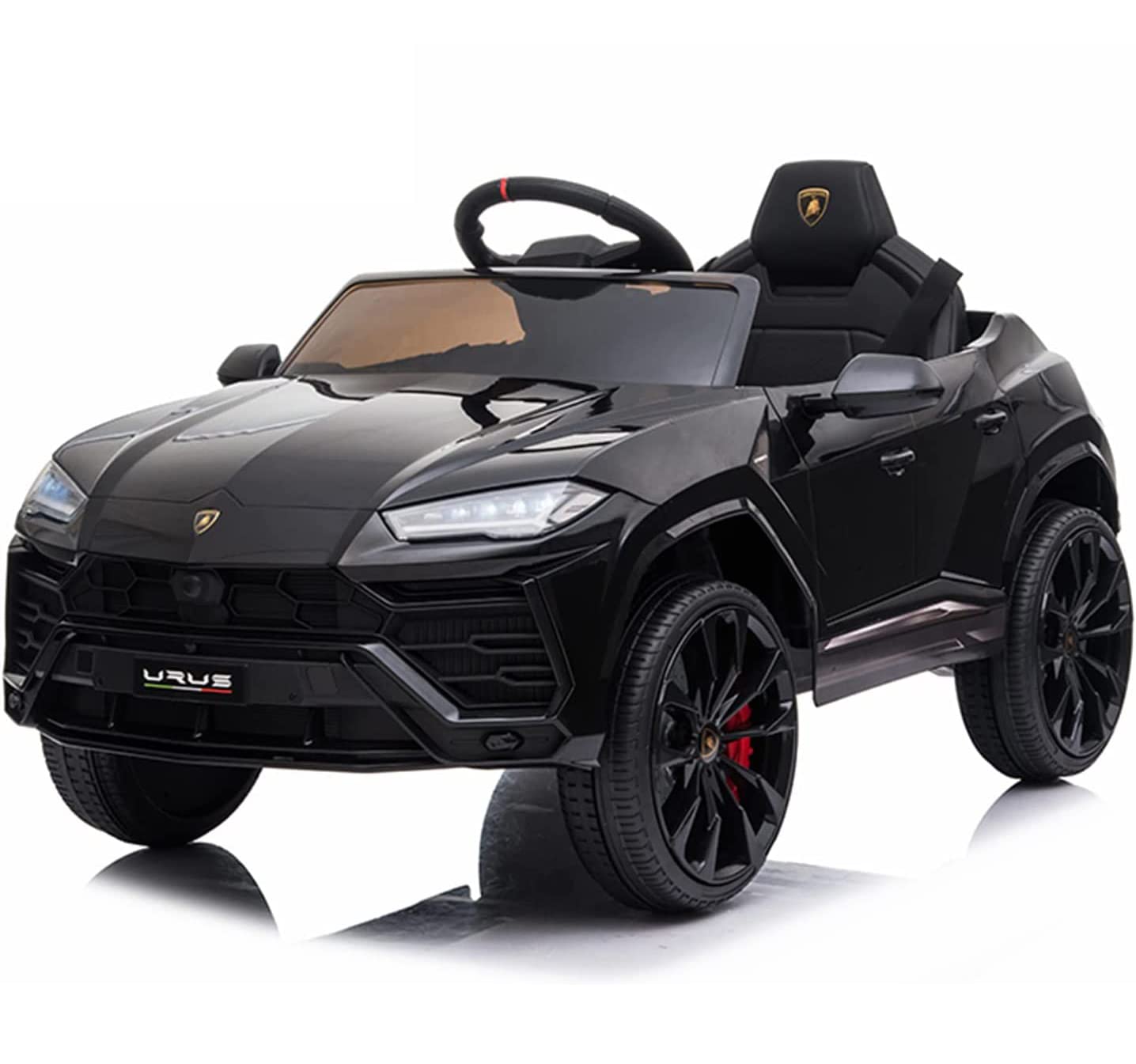 Lamborghini Urus Electric Car for Kids Vehicle Toy/Parent Remote Control, USB Port, AUX, Spring Suspension, Opening Door, LED Light, Black