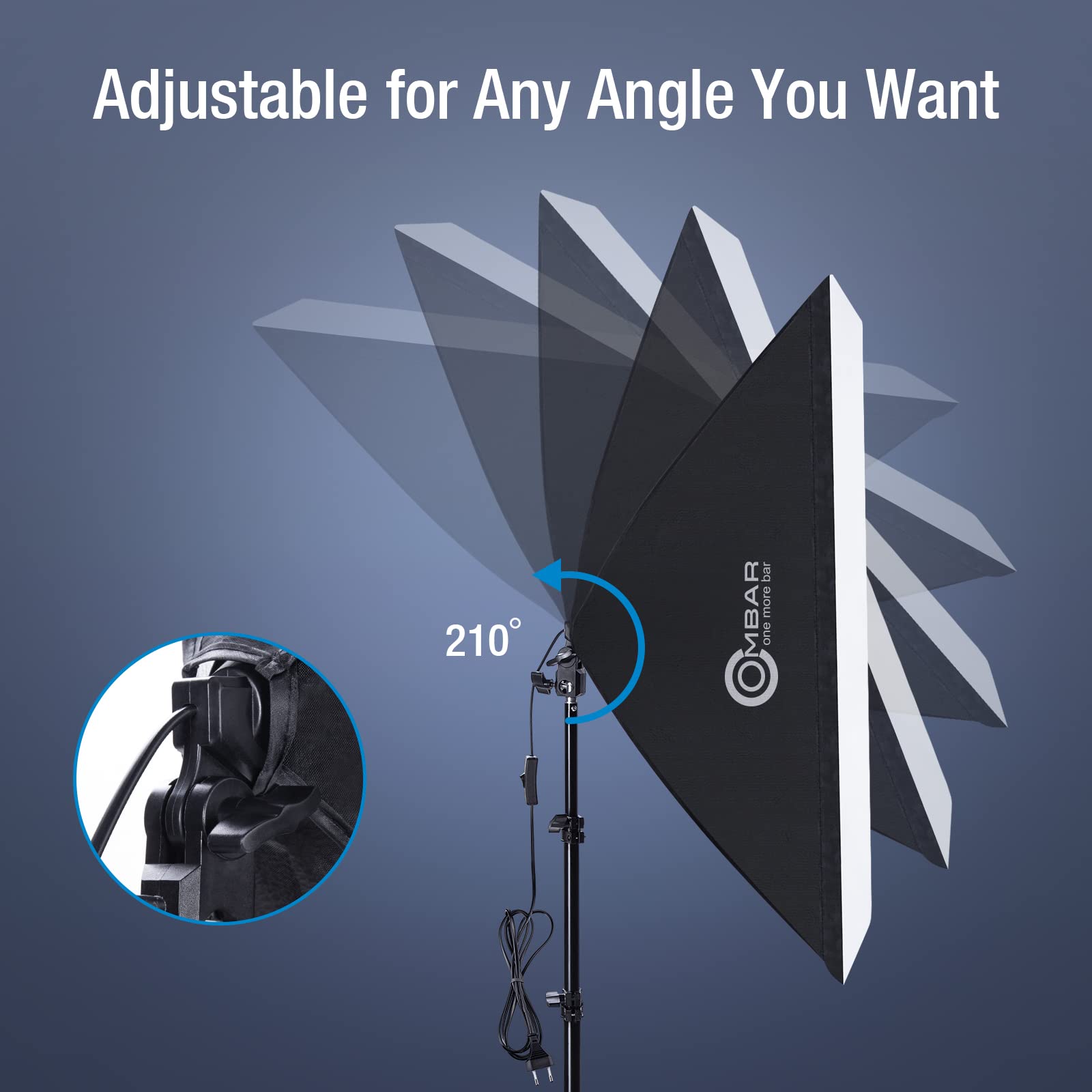 OMBAR Softbox Kit de iluminación con 1 Softbox 50x70cm y 1 Bombillas E27 5500K de 135W, Iluminación Kit para fotografía con Bolsa de Transporte para Retratos, Objetos, Moda y grabación de Video