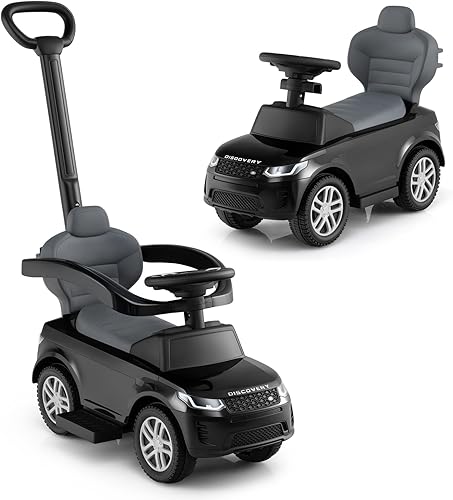 INFANS - Automóvil de empuje con licencia Landrover para niños pequeños, 3 en 1 con mango de empuje, bocina, música, almacenamiento debajo, juguetes