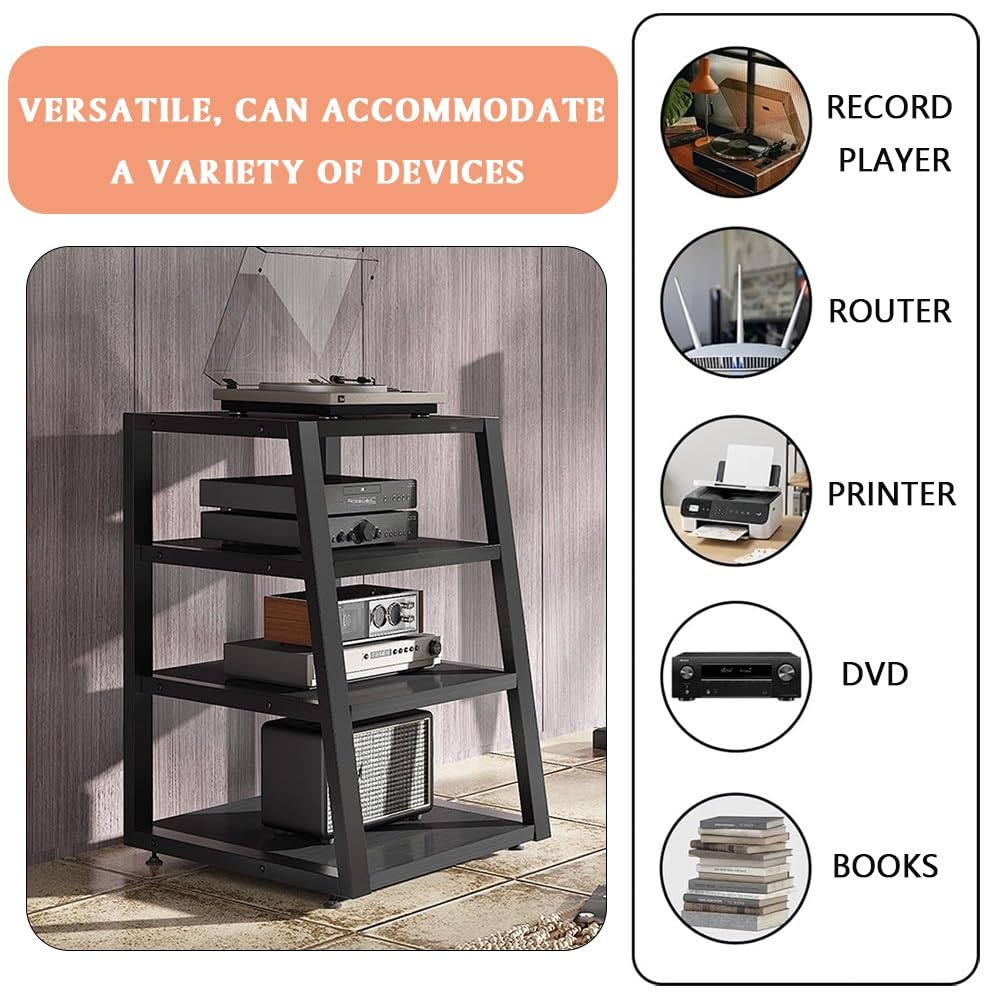 HiFi Rack A 2/3/4 Livelli, Supporto Multimediale AV, Rack Audio Per Amplificatore Di Alimentazione, Mobiletto Portaoggetti Per Mobile Porta CD(Black,2 Tier)