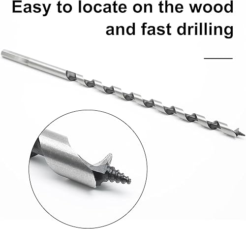 Miniatura 28 de 2 brocas de madera para carpintero, vástago hexagonal, punta de brad, combinación larga, broca de carpintero de madera, 0.39 pulgadas de diámetro