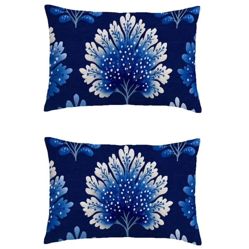 Housse de coussin lin imperméable bleu marine au design bohème chic 60x80