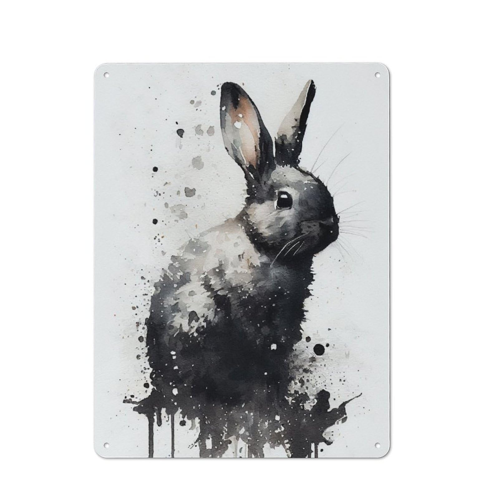 Junmoney Rabbit Watercolors Retro Metal Wall Sign 40X30cm With For Home Bar Wall, A Housewarming Gift For Hosts Who Enjoy Retro Interiors