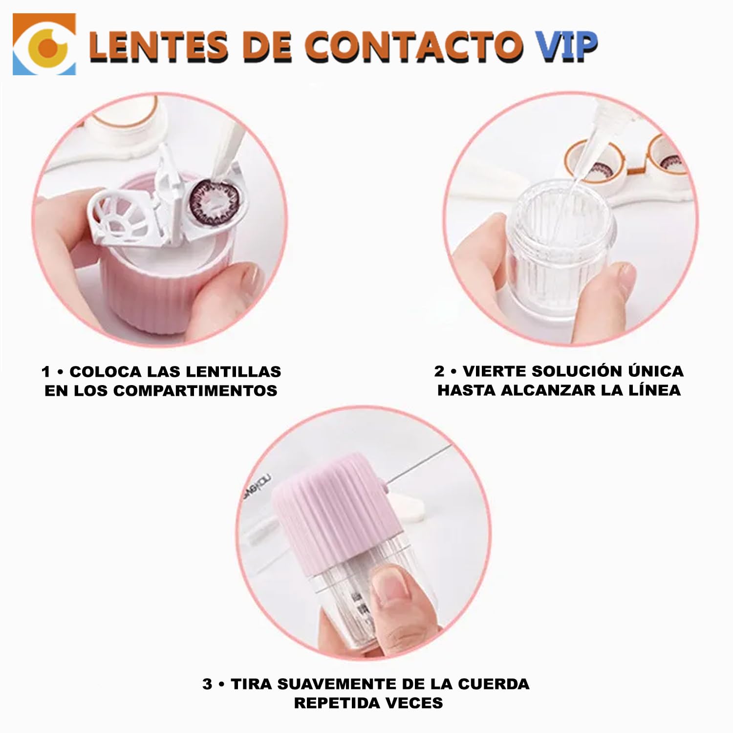 Limpiador de lentillas manual color rosa Dispositivo portátil para limpieza diaria elimina fácilmente las proteínas y las partículas acumuladas en los lentes de contacto No usa pilas ni batería