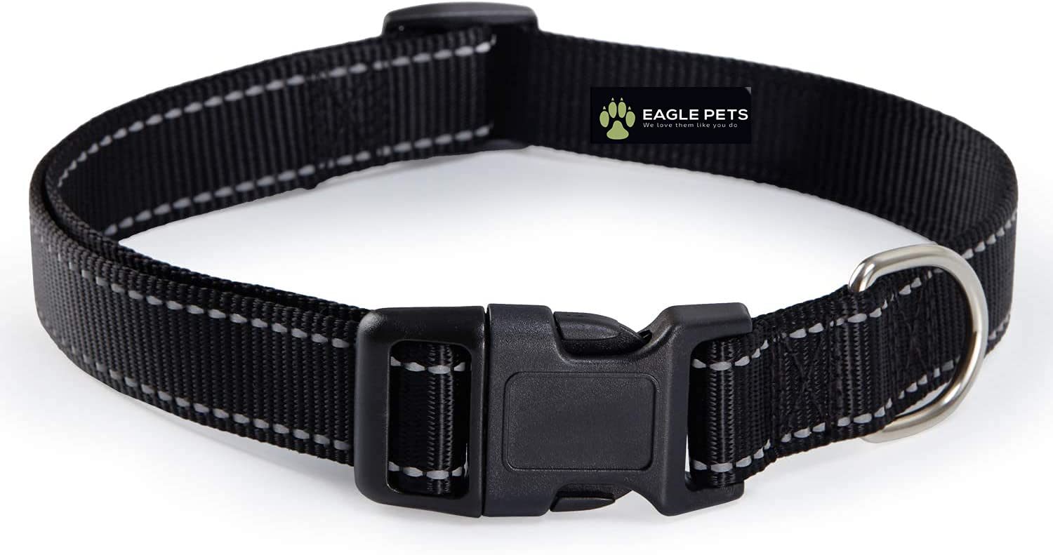 Eagle Pets Reflective Nylon Dog Collar ,Adjustable Pet Collars with Quick Release Buckle for Medium Dogs, Classic Solid Black Colors ( 1inch Black ) (B09GRL4WSK) Amazon Price History, Amazon Price Tracker