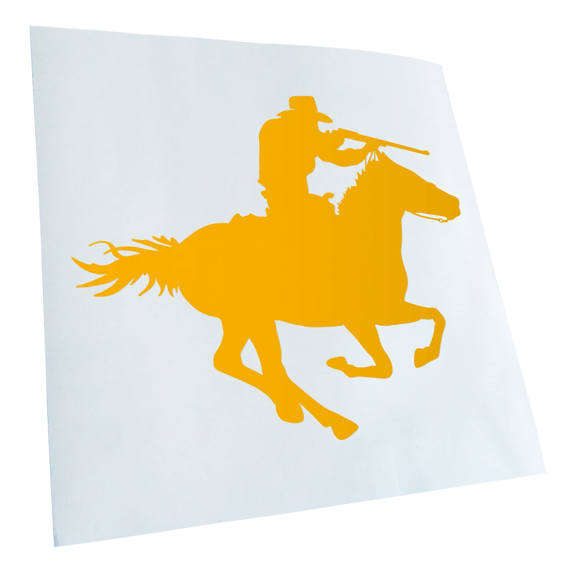 Kiwistar - Car Sticker - Yellow - 40 x 33 cm Cowboy with Horse Shooting Sticker for Car, Laptop, Bicycle, Truck, Motorcycle Multicoloured JDM Decal Racing