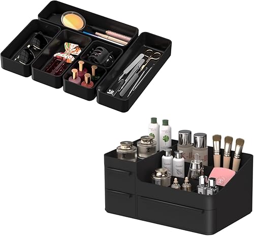 CHANCETSUI Organizador de maquillaje apilable, organizador de cajones, organizador de escritorio de baño y encimera de tocador, exhibición de