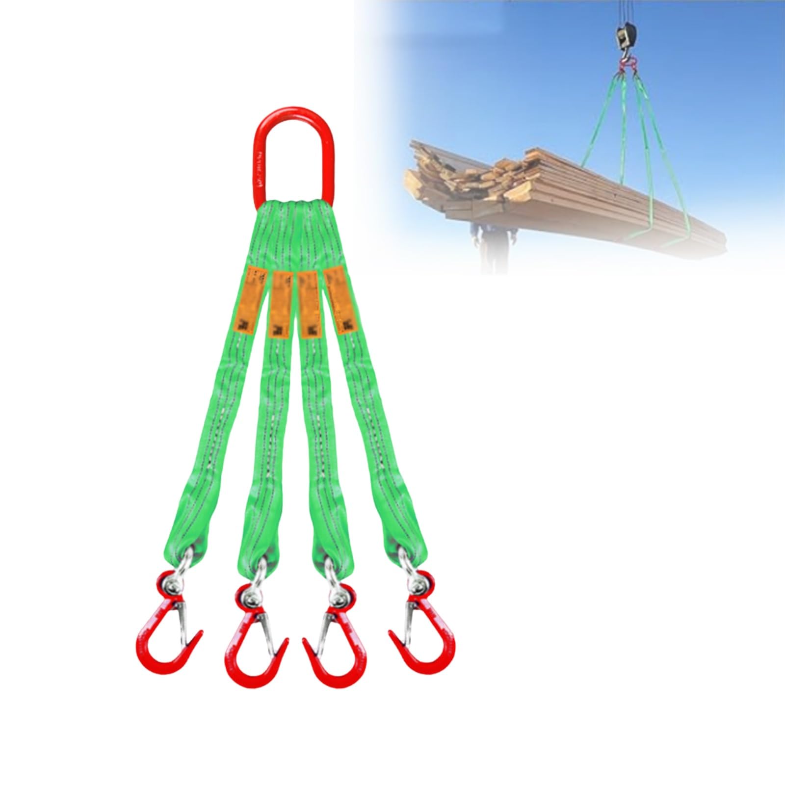 Eslinga De Elevación De Cuatro Ramales con Ganchos, Eslinga Tipo Brida De Alta Resistencia Capacidad De 11 028 LB, Pieza Única De Aleación Forjada, Eslinga De Poliéster(1m)