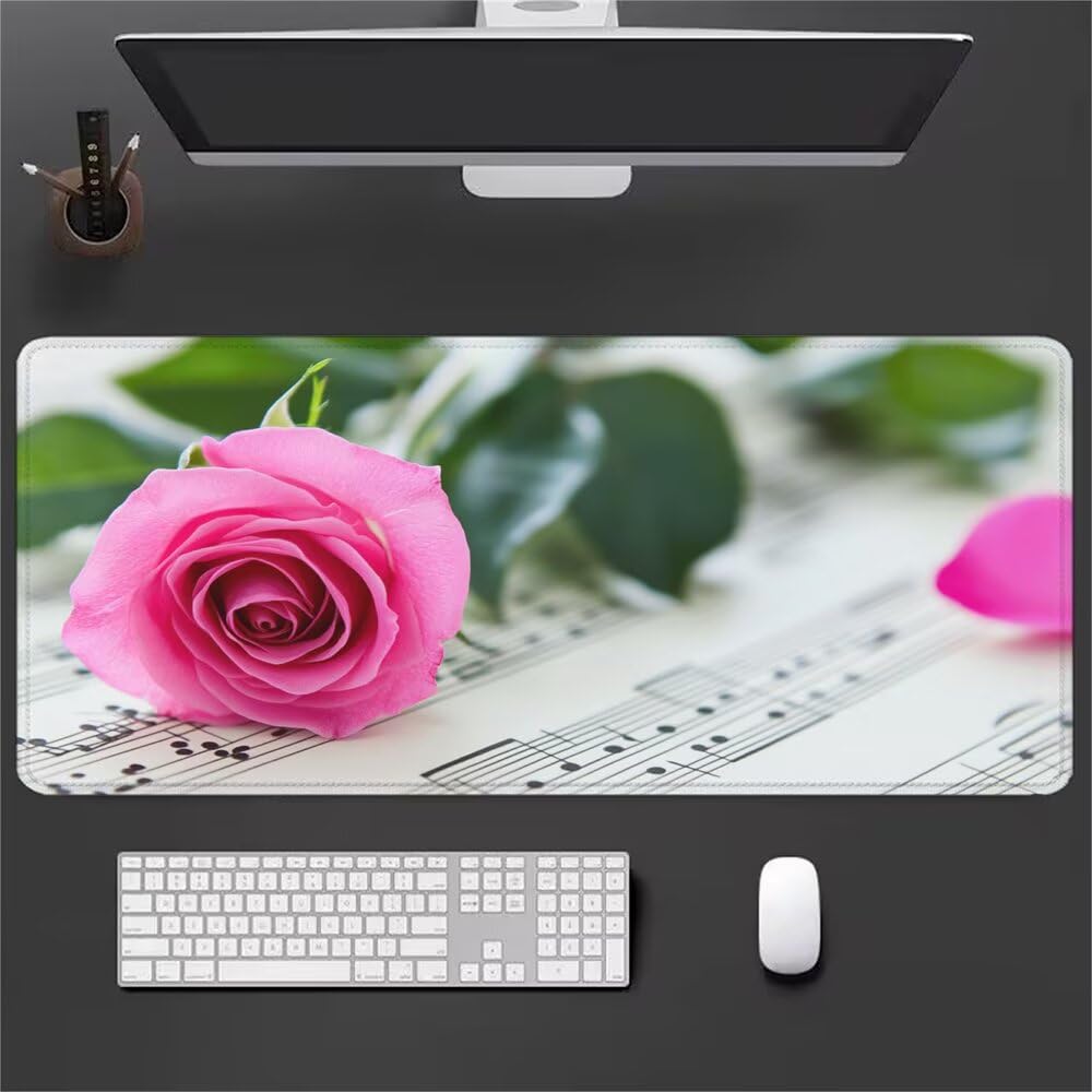 Rosa Tappetino Mouse XXL 1000x500x3mm, Gaming Tappetino Mouse Fiore Mousepad con Base in Impermeabile Gomma Antiscivolo per Tastiera, PC, Computer Ufficio Idea Regalo Festa del Papà e Compleanno X-814