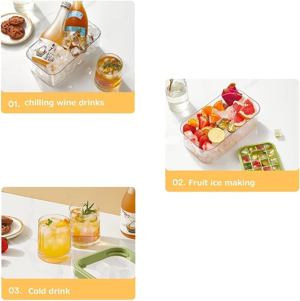 Image of Homecloud 2-Layer Ice Cube Tray with Lid & Bin - BPA-Free Square Ice Cube Molds with Scoop, Easy One-Tap Release, Space-Saving Ice Storage Container, Makes 64 Cubes (White)