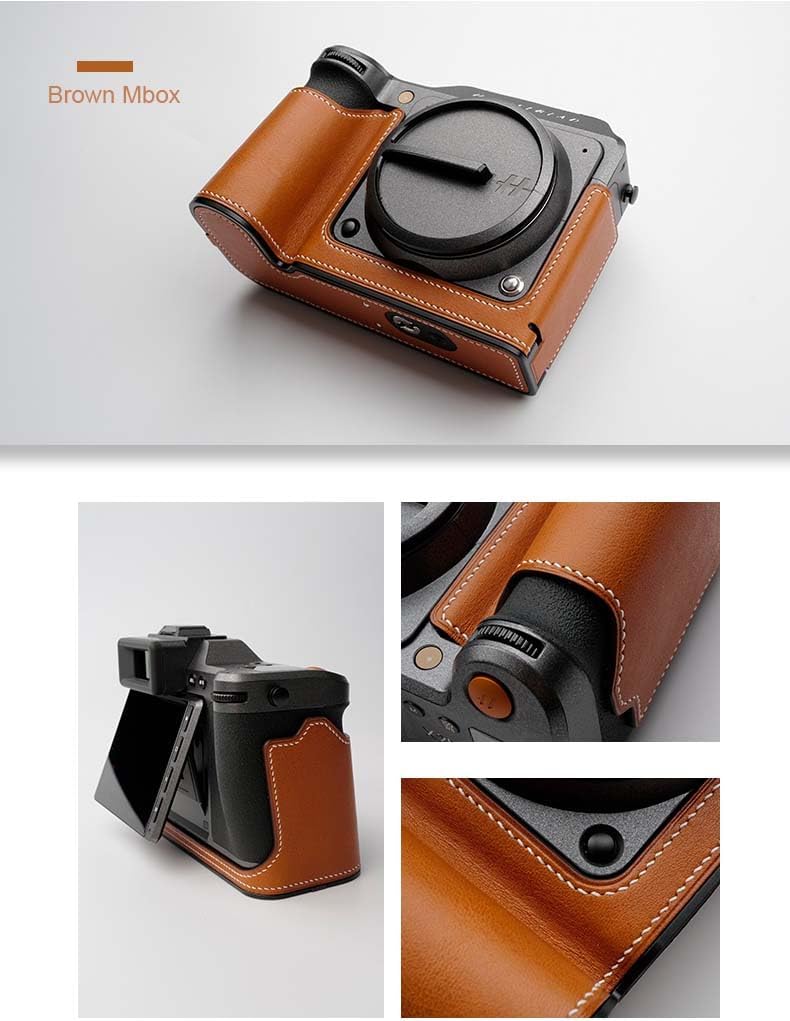 Handmade Genuine Leather Camera Half Case for Hasselblad X2D - Top Layer Cowhide Body + Metal Base Plate + Hand Shank 3-in-1 Design (Brown-mbox)