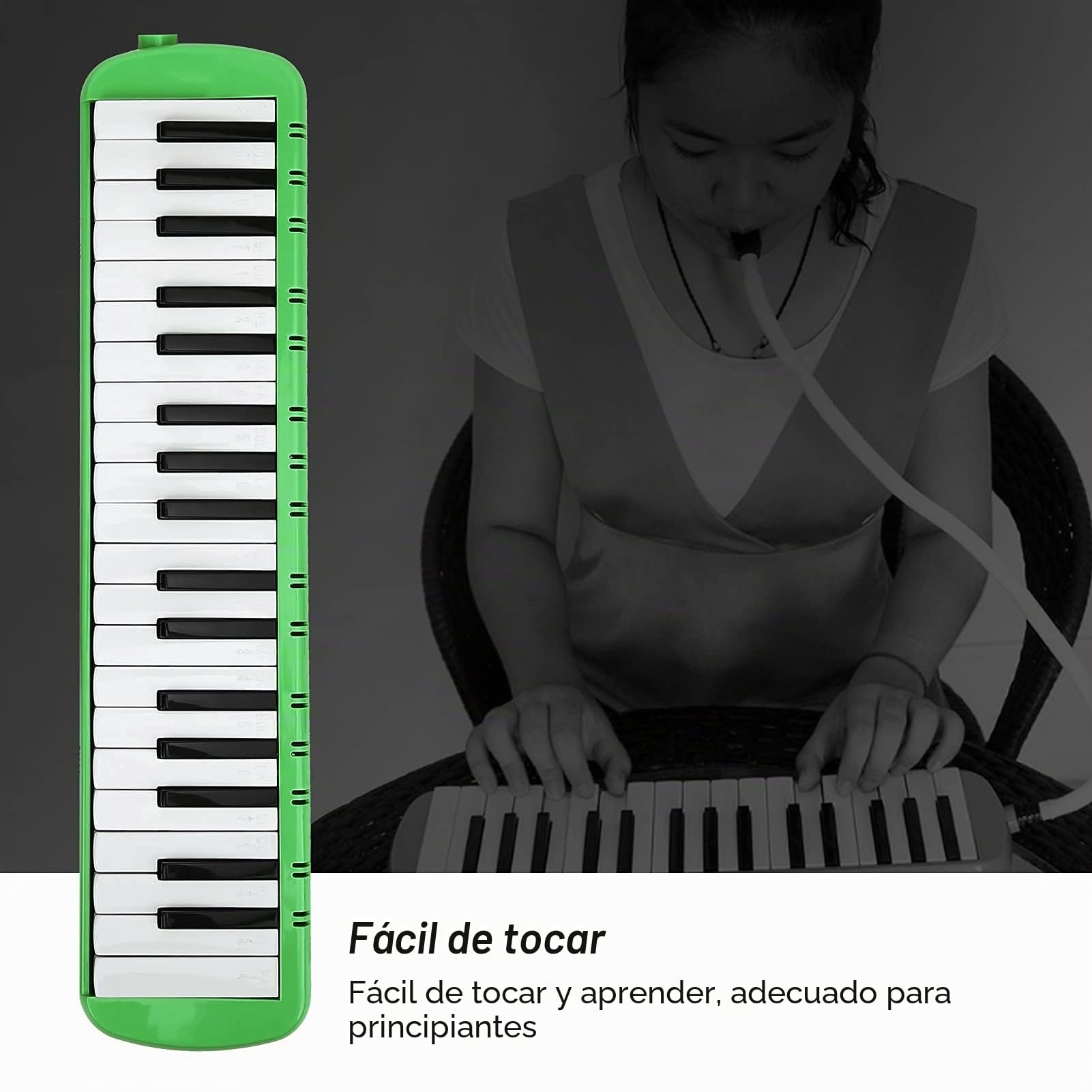 Melodica 37 Teclas 48 x 11 x 5cm Melodica instrumento musical de viento con Cerbatana Boquilla Bolsa para entrenamiento profesional principiante (verde)