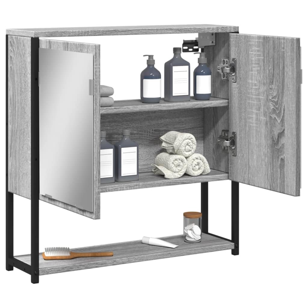 Badezimmer Spiegelschrank Grau 60x16x60 cm Holzwerkstoff mit Stauraum, Wandmontage für kleine Räume, klare Glas-Spiegelfläche für Make-up und Rasur