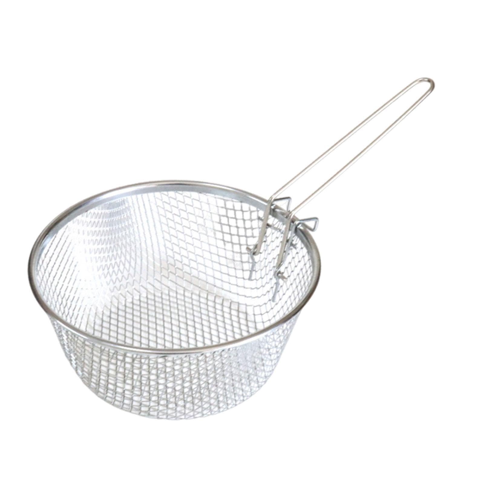 PIXZCSA Fry Holder Stainless Steel Frying Basket Mesh Anti Scald For Convenient Cooking Tasks Stainless Steel Frying Basket Features Handle To Prevent Burns, with rim