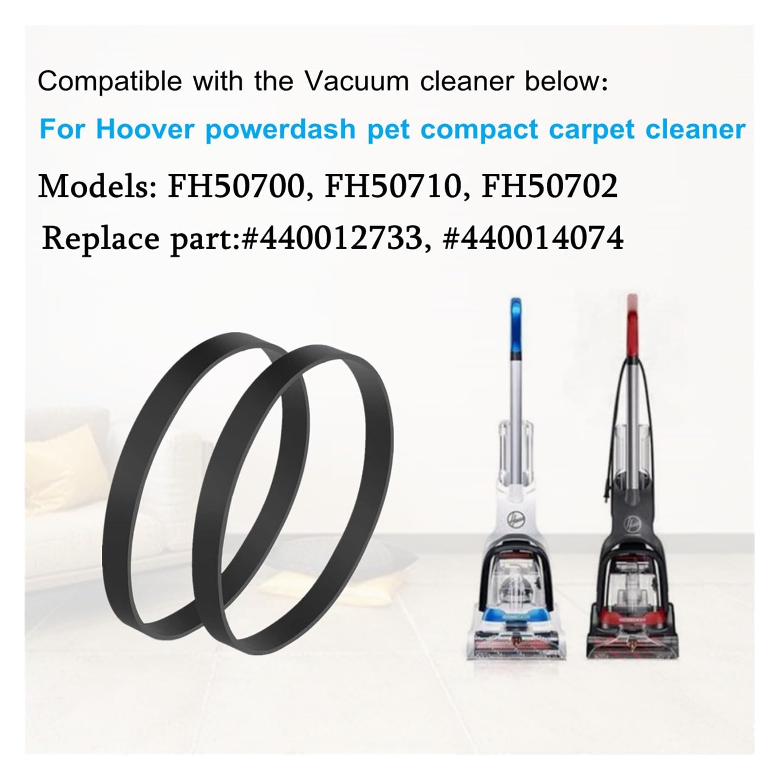 Lot de 2 courroies d'aspirateur Convient for Hoover, PowerDash Pet FH50700 FH50710 FH50702 courroies d'aspirateurs compatibles(4 pack)