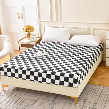 Mengersi Fitted Sheet Full Size-Microfiber Fitted Bottom Sheet- Ultra-Soft Deep Pocket-Full Fitted Sheet (Full,Black and White)