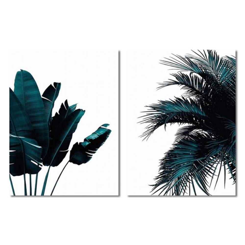 Cuadro en Lienzo Cartel de Planta Verde nórdico Plátano y Hoja de Hierro Home Wall Art Print Picture para decoración de Marco de Sala de Estar 40x60cm (15.7 "x23.6) x2 con Marco