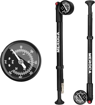 High Pressure Shock Pump with Gauge, 300PSI MTB Air Pump for Front Fork & Rear Suspension, Portable Mini Mountain Bike Tire Pumps with Air Bleed Fits Presta & Schrader Valves