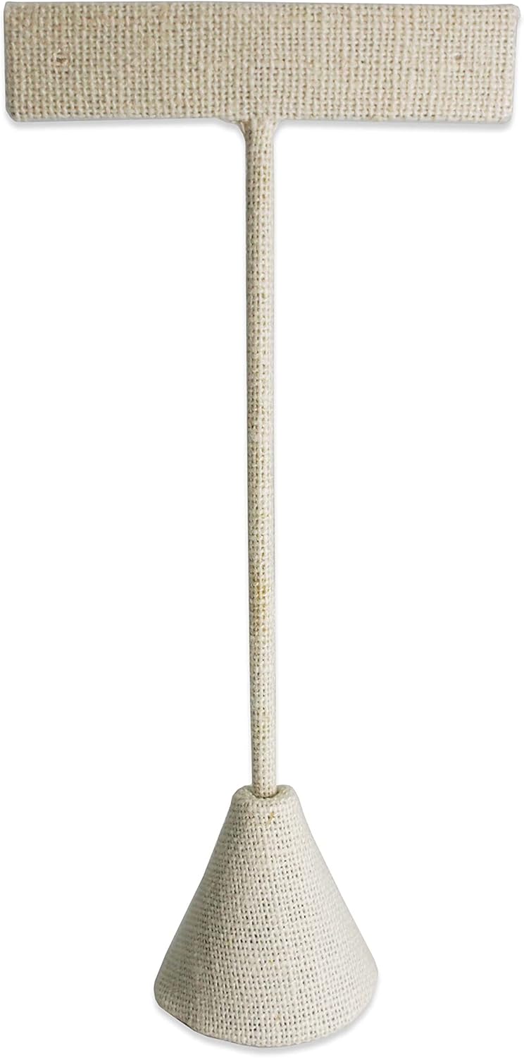N'ice Packaging - 6 Qty Beige Linen 6.75" High Free-Standing Earring T-Stand Display, T Shape Holder for Tradeshow, Home Business, Promotion, or just for Home