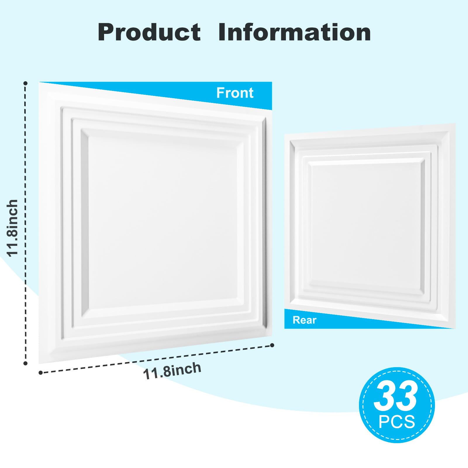 Art3d Confezione da 33 pannelli da parete 3D testurizzati per decorazione d'interni, in PVC impermeabile, pannelli decorativi da parete per soggiorno, camera da letto, ufficio, 30 x 30 cm, Bianco