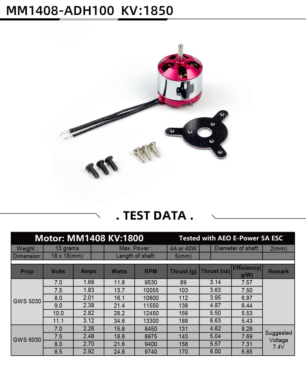 AEO Radio Controlled Aeroplane Power Supply Brushless Motor MM1408 1850KV (ADH100) (2pcs)