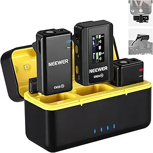 NEEWER CM28 (1 RX + 2 TX + Charging Case), Wireless Lavalier Microphone, Smart Noise Cancelling, 48KHz/16Bit 9 Hrs Uncompressed Recording, 656ft/200m Range, Lav Mic for iPhone, Android, Camera
