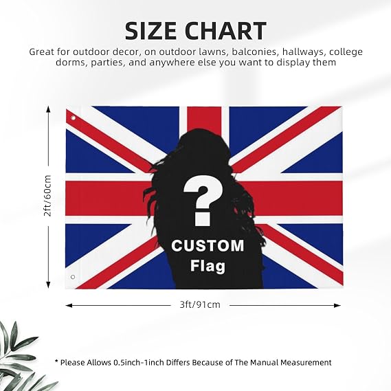 Custom Flag with Your Photo/Logo/Text, Personalized 3x2ft / 5x3ft / 6x4ft / 8x5ft, Personalised British Flag Design for Dorms, Bedrooms, Clubs, Concerts, Bars, Living Room