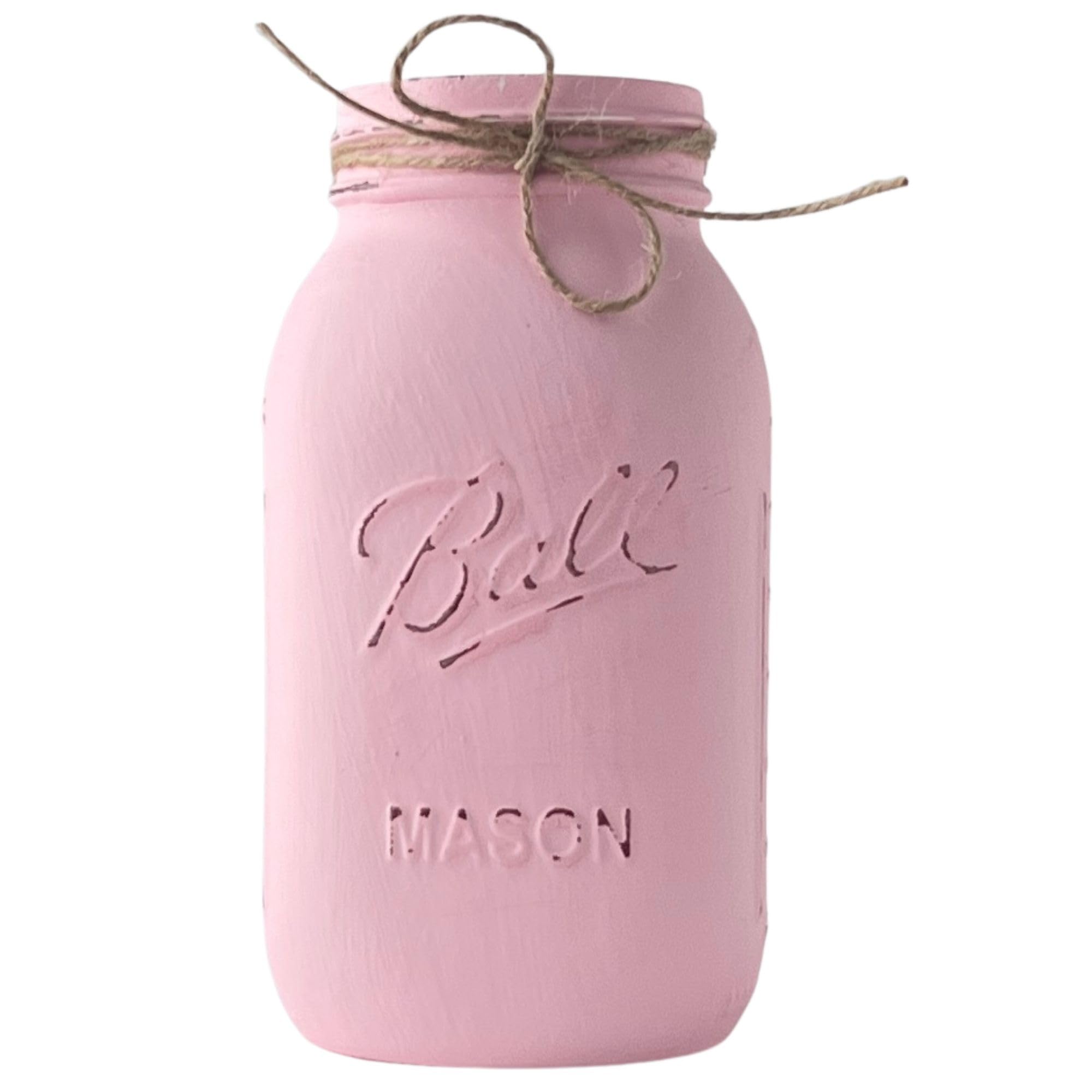 Pink Mason Jar for Centerpiece – 32 oz Painted Jar for Girl Baby Shower, First Birthday, Baptism, or Communion – Rustic Farmhouse Centerpiece for Party Decor (Pink Jar - No Flowers)