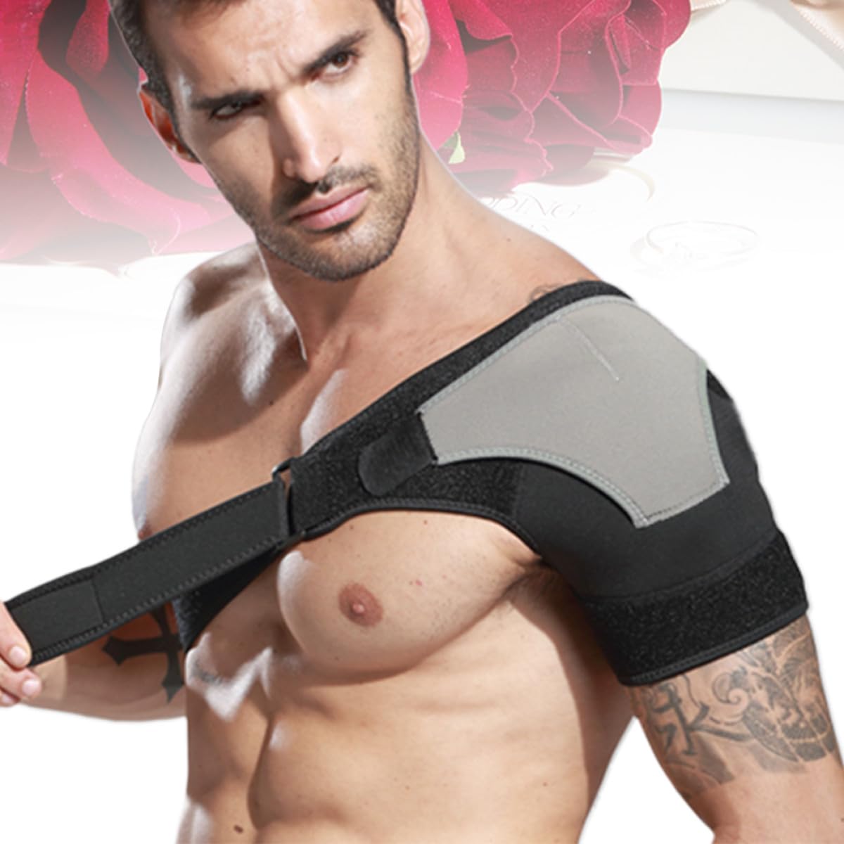 Adjustable Left Shoulder Support Strap, Breathable Compression Shoulderpad for Relief and Sports Protection, Non-slip Brace for Outdoor Mountaineering and Injury