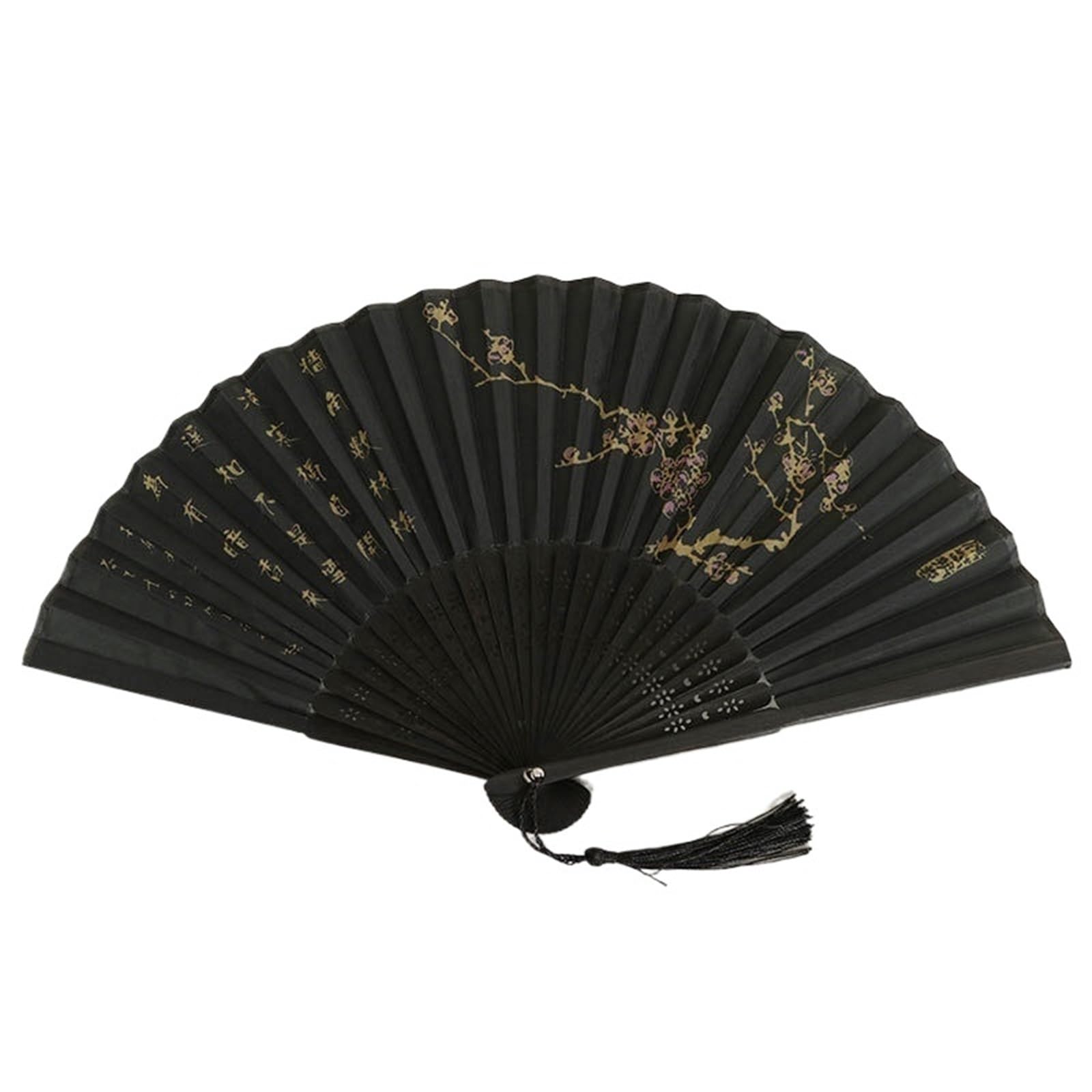Gwyzax Wooden Folding Fan 4pc Chinese Silk Folding Fan Wooden Dance Fan with Tassel for Women